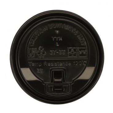 Capace din PP, negre cu orificiu pentru bauturi calde, D80 mm, B:D80 x 22 mm / orificiu cafea / 2.6gr