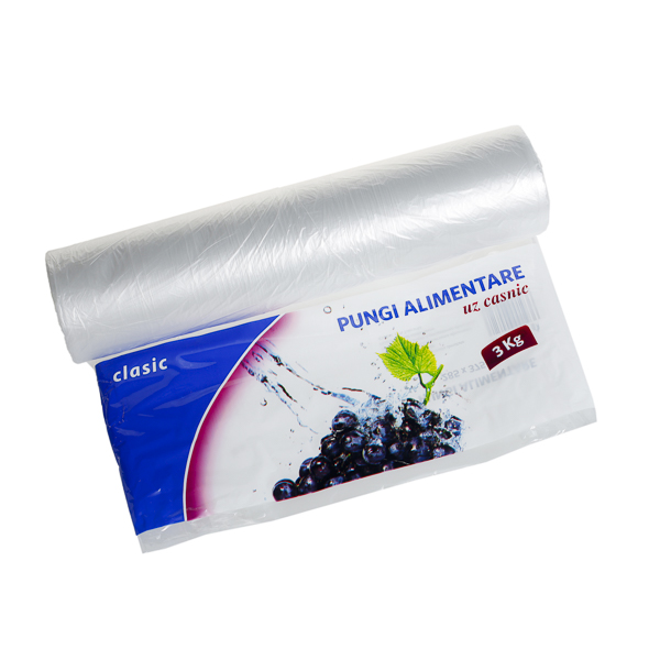 Pungi alimentare pentru uz casnic CLASIC SAFIR 3 kg la rola, HDPE, 400 buc, 20 role/bax